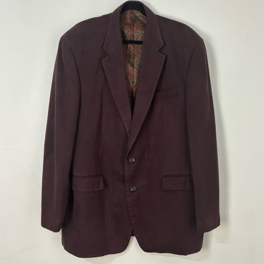 Vtg Lauren Ralph Lauren Mens‎ Eggplant Faux Suede Paisley Lined Blazer Size 46L